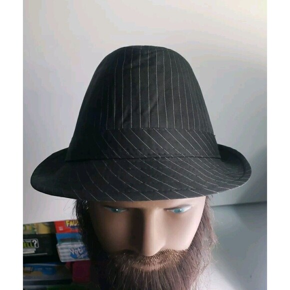 Men's Black Pinstriped Fedora Style Hat -  Size S/M - Picture 5 of 10